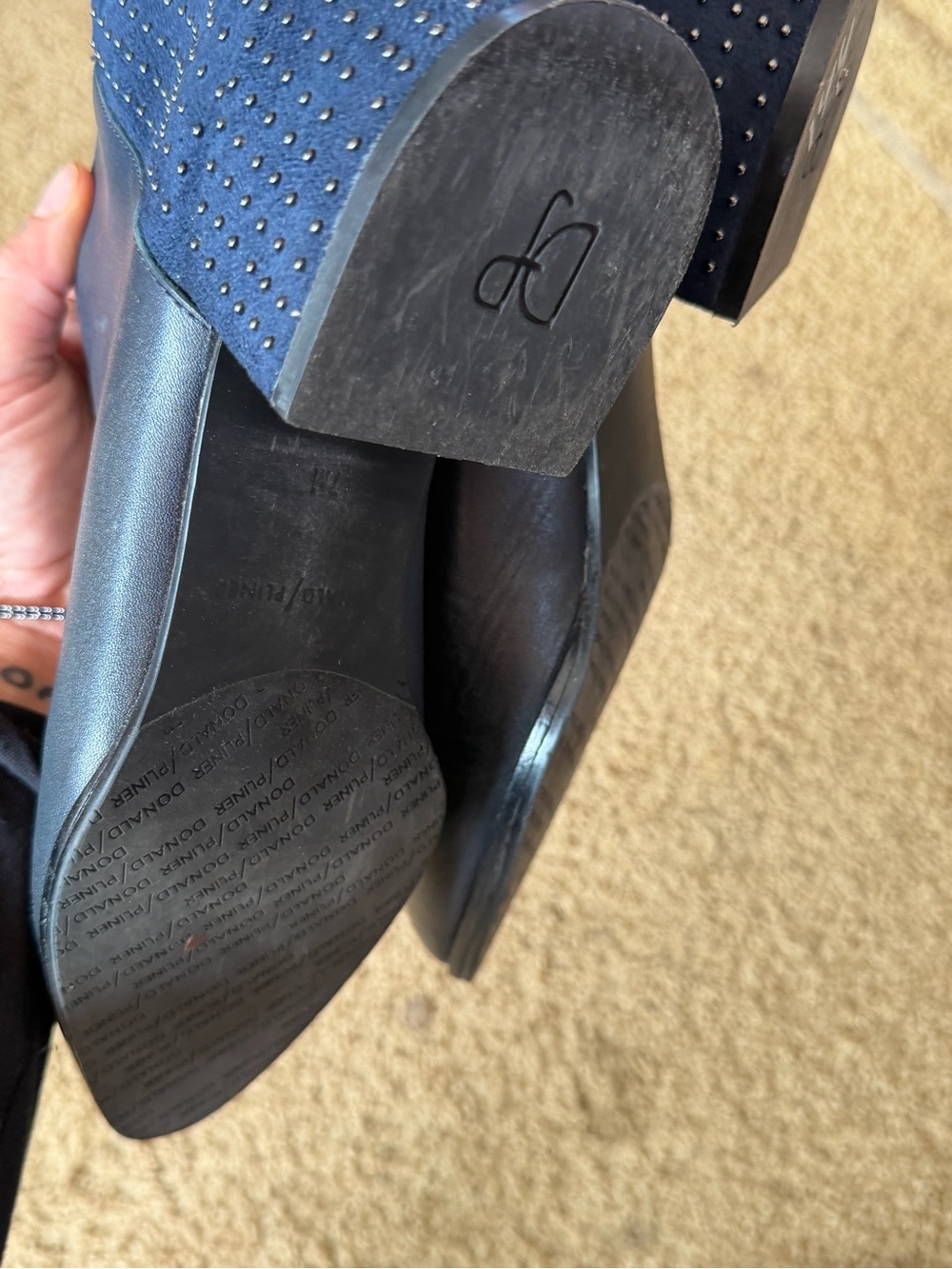 Donald J. Pliner Women's Navy Leather Stud-Detail Ankle Boots Size 7 - Picture 6 of 11